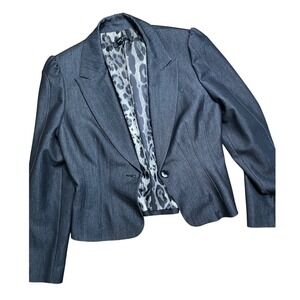 Nine West Women's Charcoal Gray Suit Blazer and Skirt Size 10 Leopard Lined